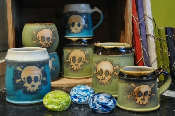 Skull mugs by Rayne Maker Pottery.